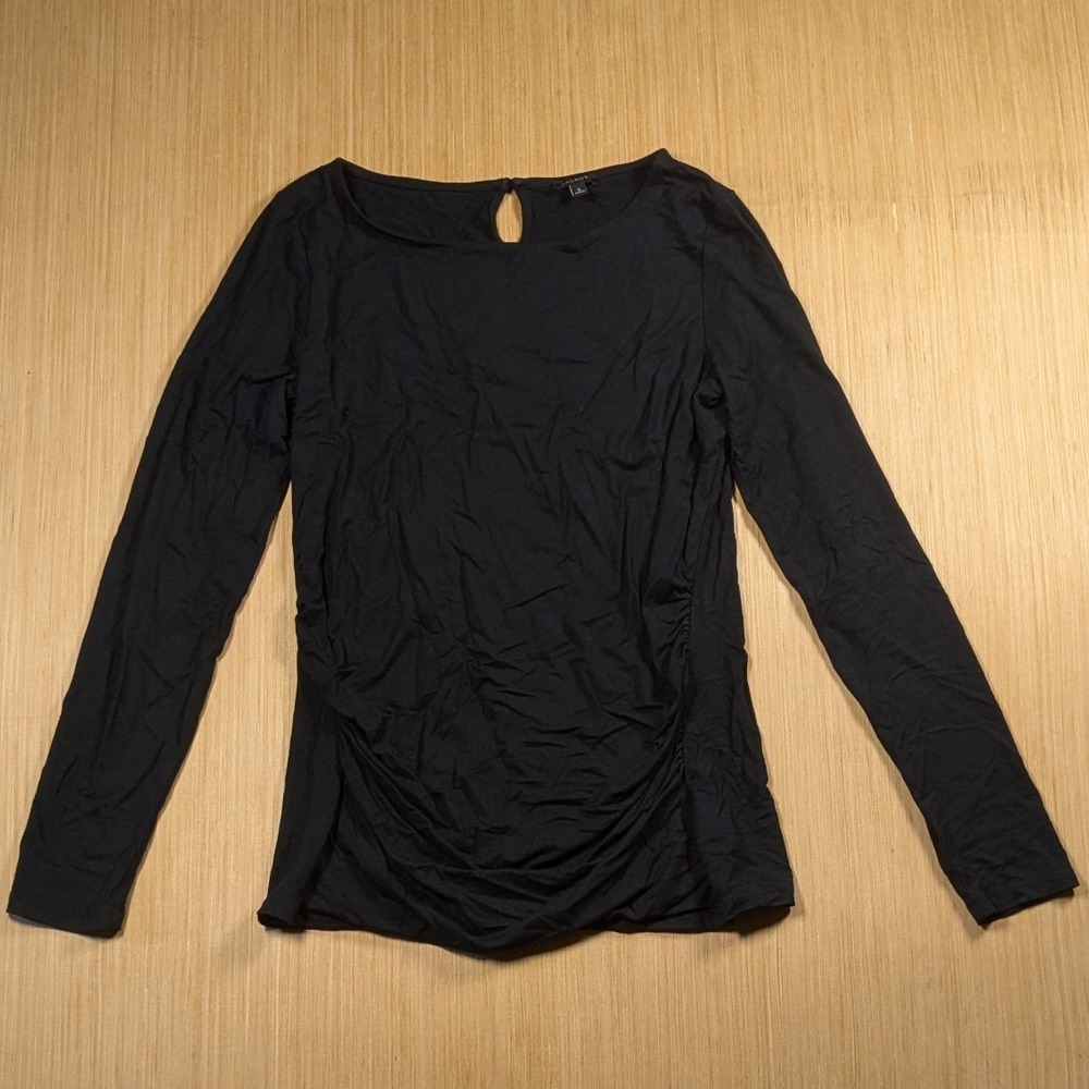 Talbots Blouse Black Ruched Side Detail Top Stretch Chic Career Women's Small